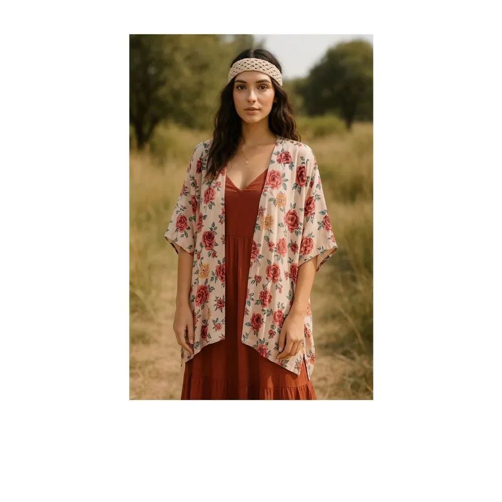 Angie size L silky floral print open cardigan